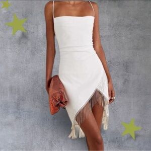 STAUD‎ White Mini Dress with Fringe